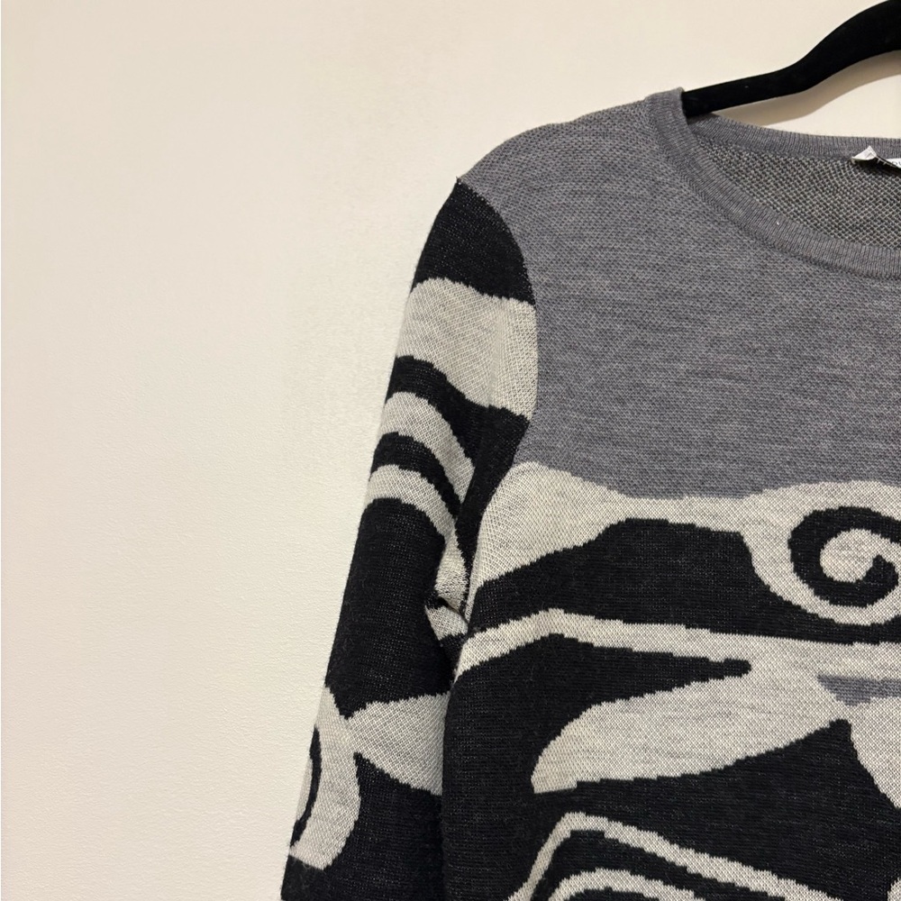 Diane Von Furstenberg Gray and Black Long Sleeve Dress Size M Wool - Picture 3 of 13